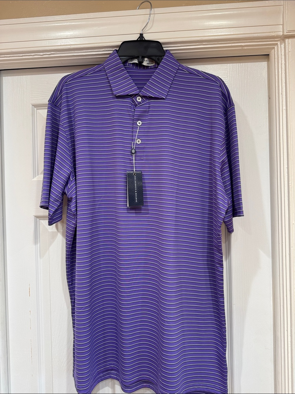Men's Purple Striped Polo Shirt - Brand Unspecified